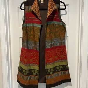 Boho Patchwork Sleeveless Vest in Red, Olive & Brown